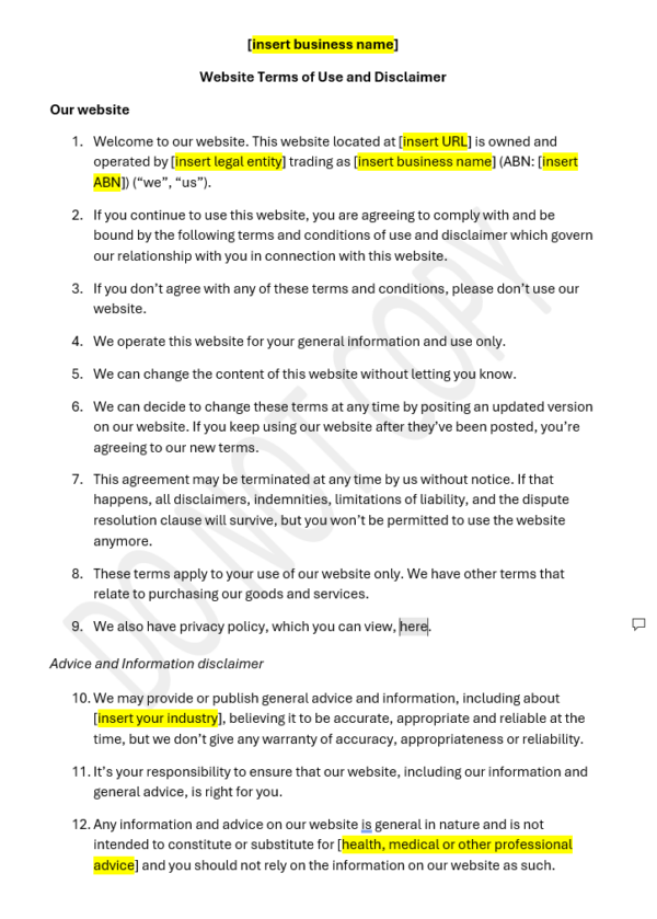 Website Terms of Use Template - Image 2