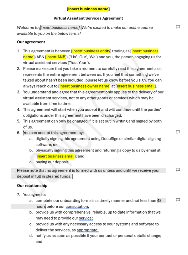Virtual Assistant Service Agreement - Image 2